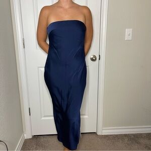 Satin bandeau midi dress with open back